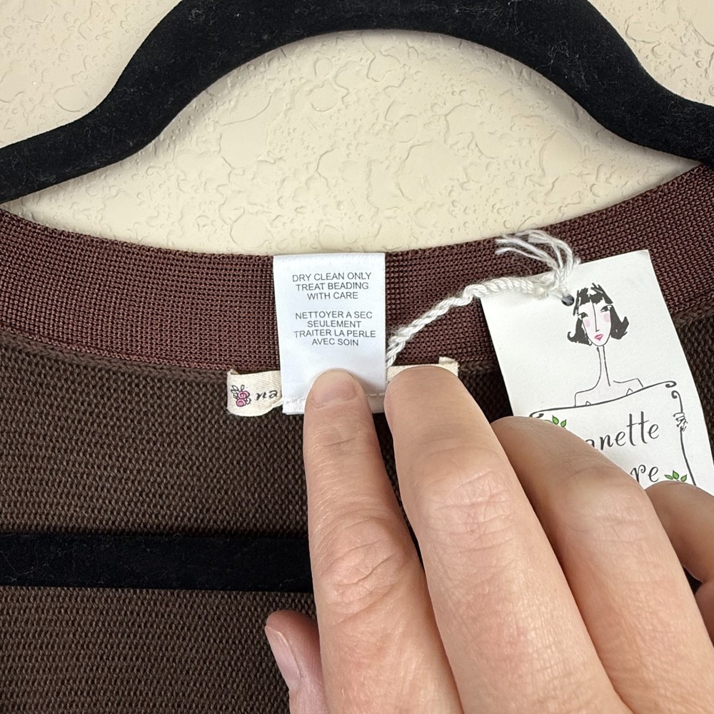Nanette‎ Lepore NWT Brown Sweater Knit Dress Beaded Sleeveless Size M - Picture 6 of 7